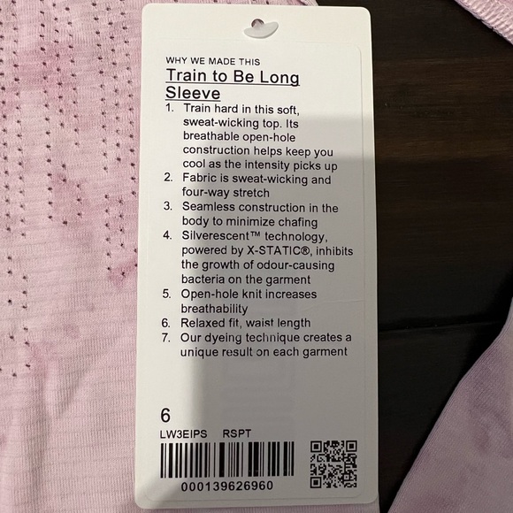 NWT Lululemon Train To Be Long Sleeve top pink/white tie dye RSPT size 6 - Picture 10 of 10